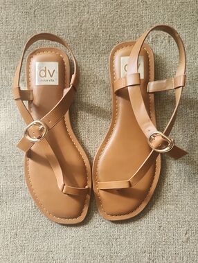 Dolce Vita Tan Strappy Buckle Flat Sandals
